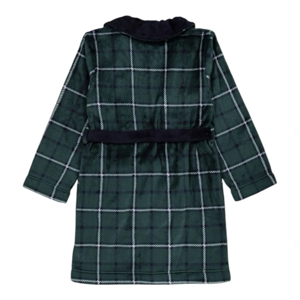 Tommy Hilfiger Boys Green and Navy Plaid Robe